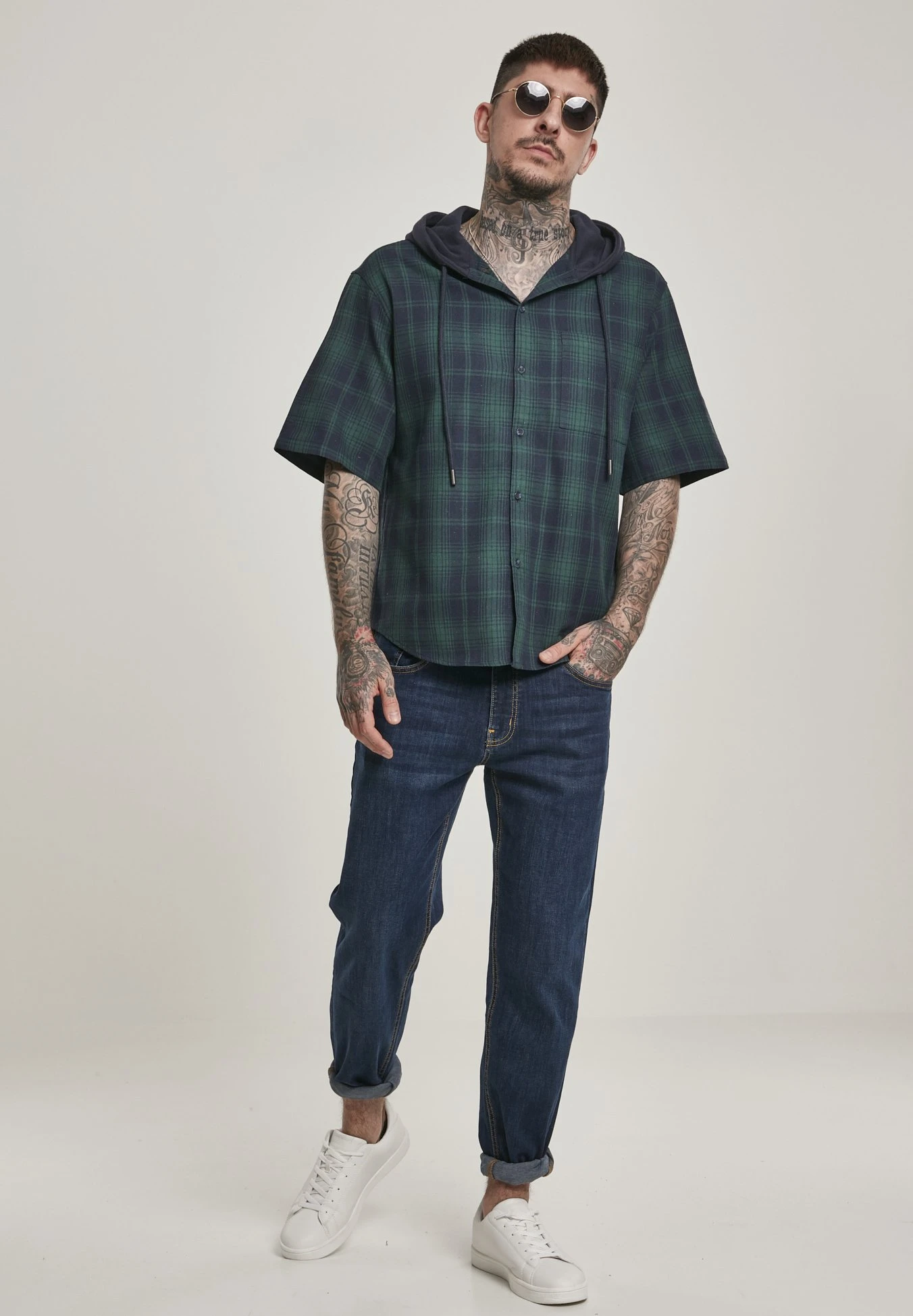 URBAN CLASSICS Hooded Short Sleeve Shirt - Chemise - Navy 2 URBAN CLASSICS Hooded Short Sleeve Shirt - Chemise - Navy – Image 2