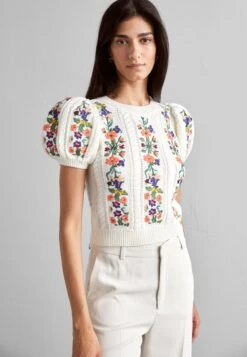 Alice + Olivia Daren Puff Sleeve - T-Shirt Imprimé - Soft White