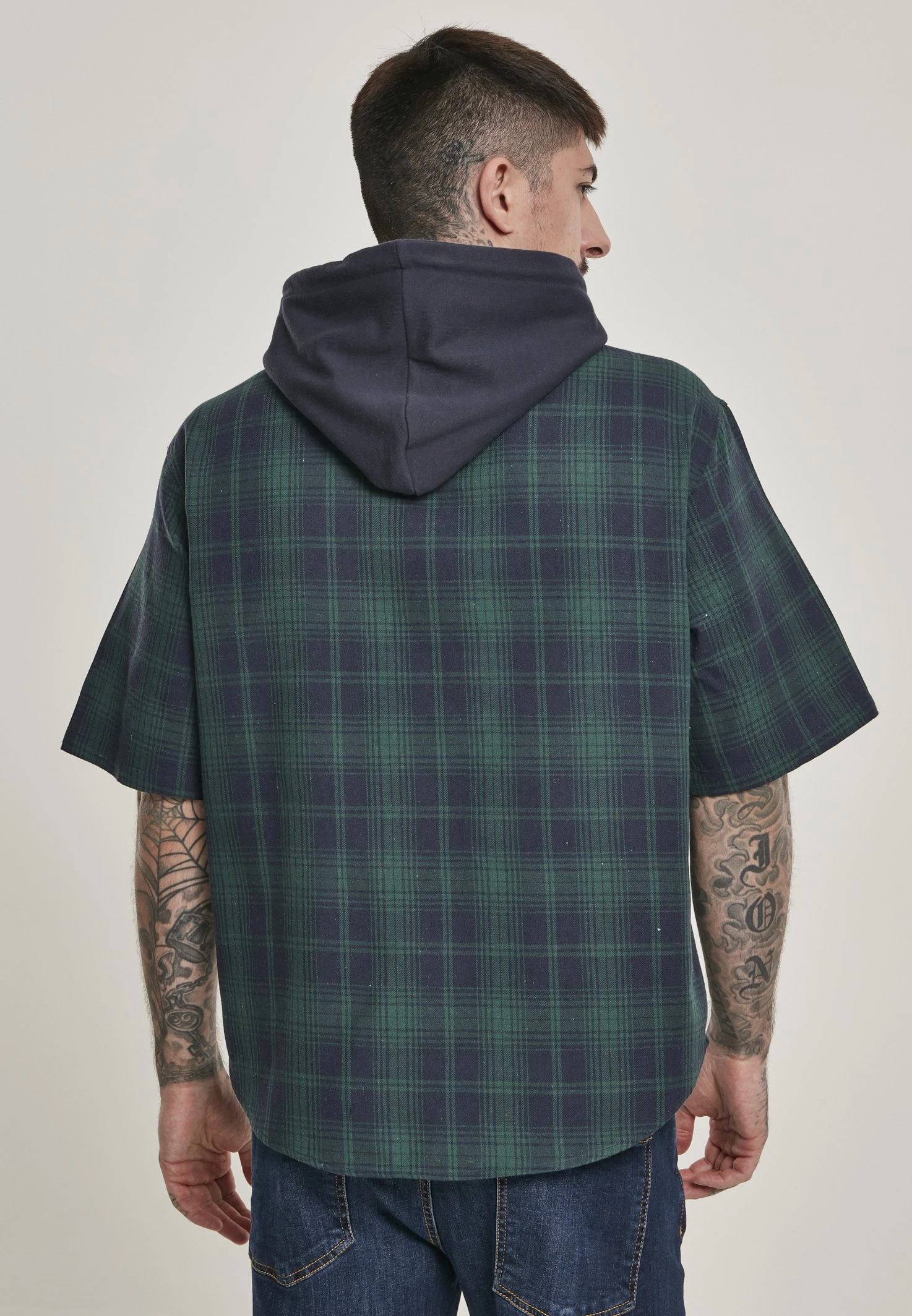 URBAN CLASSICS Hooded Short Sleeve Shirt - Chemise - Navy 3 URBAN CLASSICS Hooded Short Sleeve Shirt - Chemise - Navy – Image 3