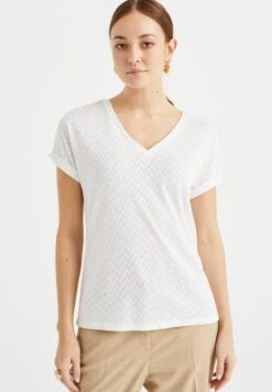 WE FASHION Met Opengewerkt Dessin - T-Shirt Basique - White
