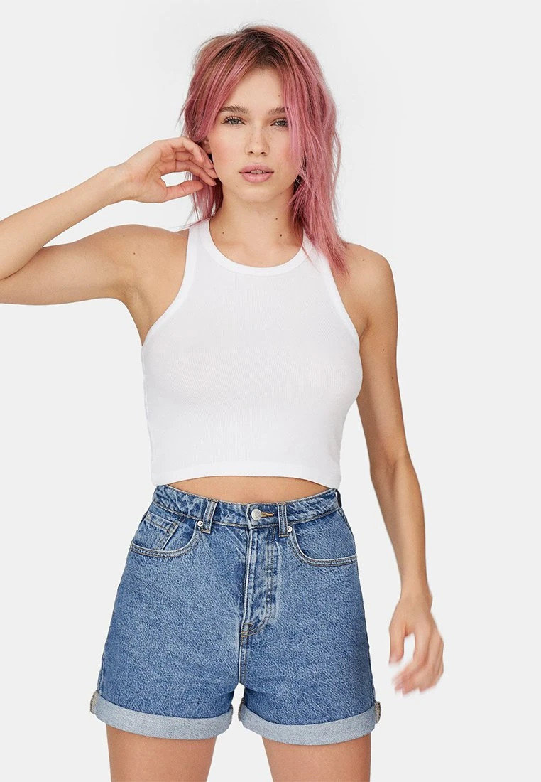Stradivarius Mom-Fit - Short En Jean - Blue Denim 1 Stradivarius Mom-Fit - Short En Jean - Blue Denim